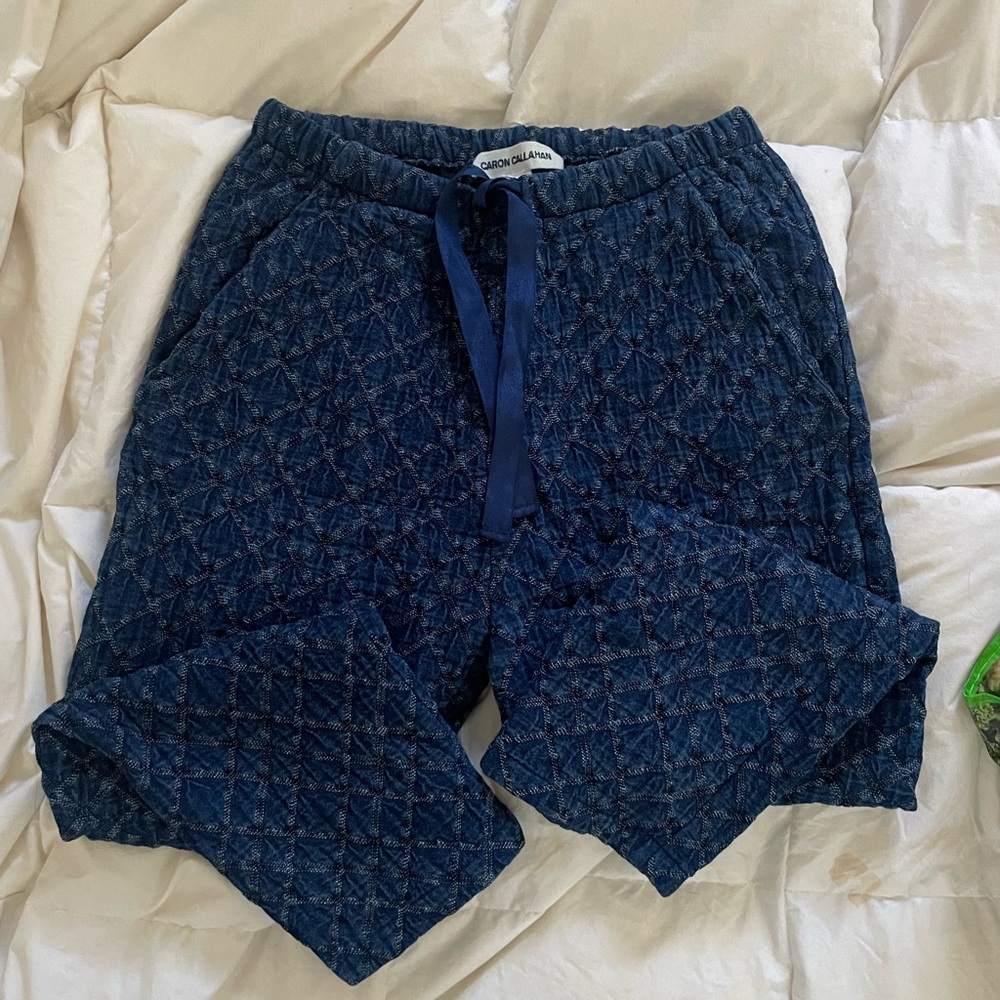 Caron Callahan Blue Quilted Pants denim size M with pockets